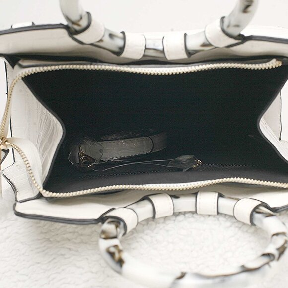 NEW White Bag With Double Marble Like Handles Zip Closure Shoulder Straps - Picture 6 of 8